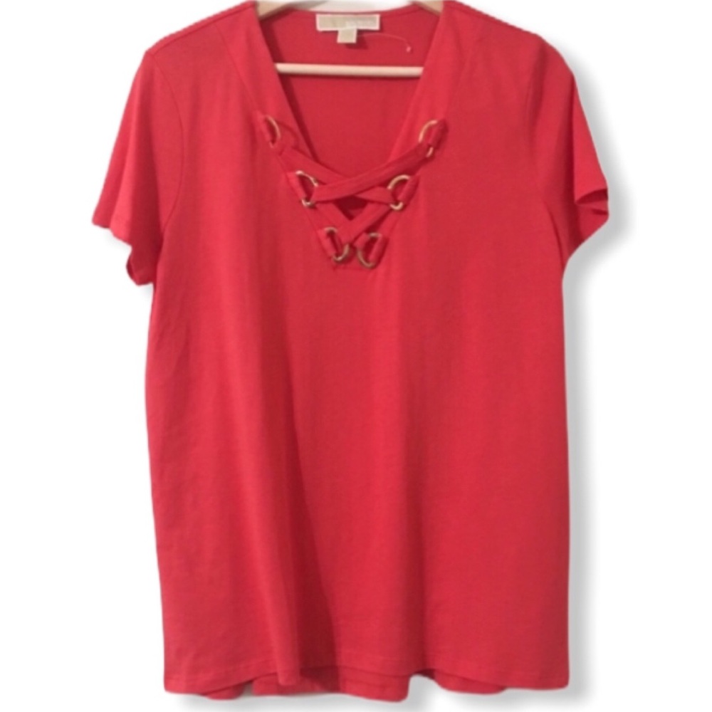 MICHAEL Michael Kors Corel Lace-up V-Neck Tee